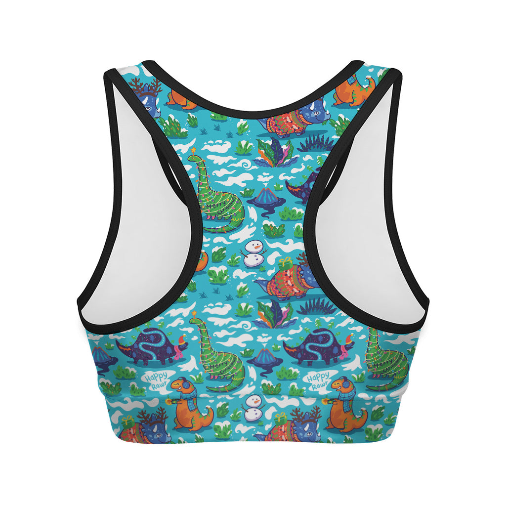 Xmas Dinosaur Pattern Print Women's Sports Bra