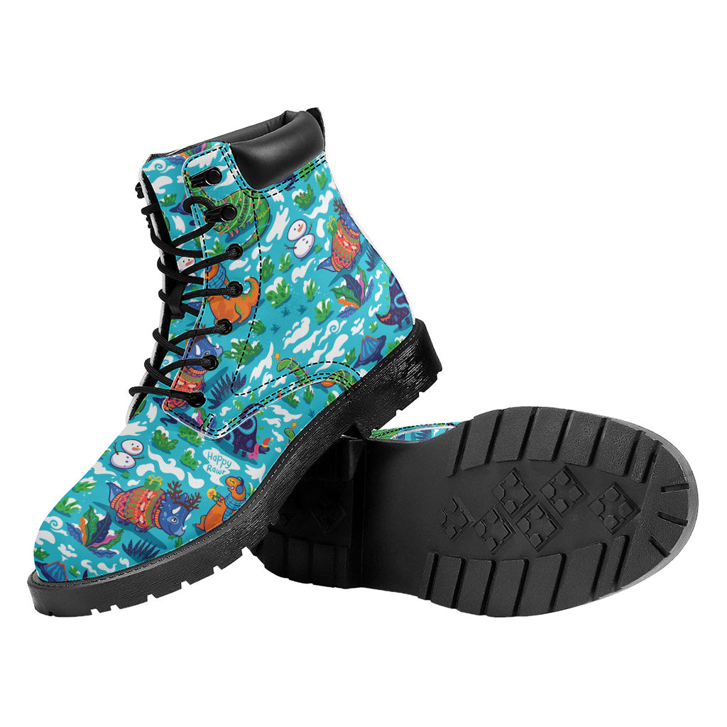 Xmas Dinosaur Pattern Print Work Boots