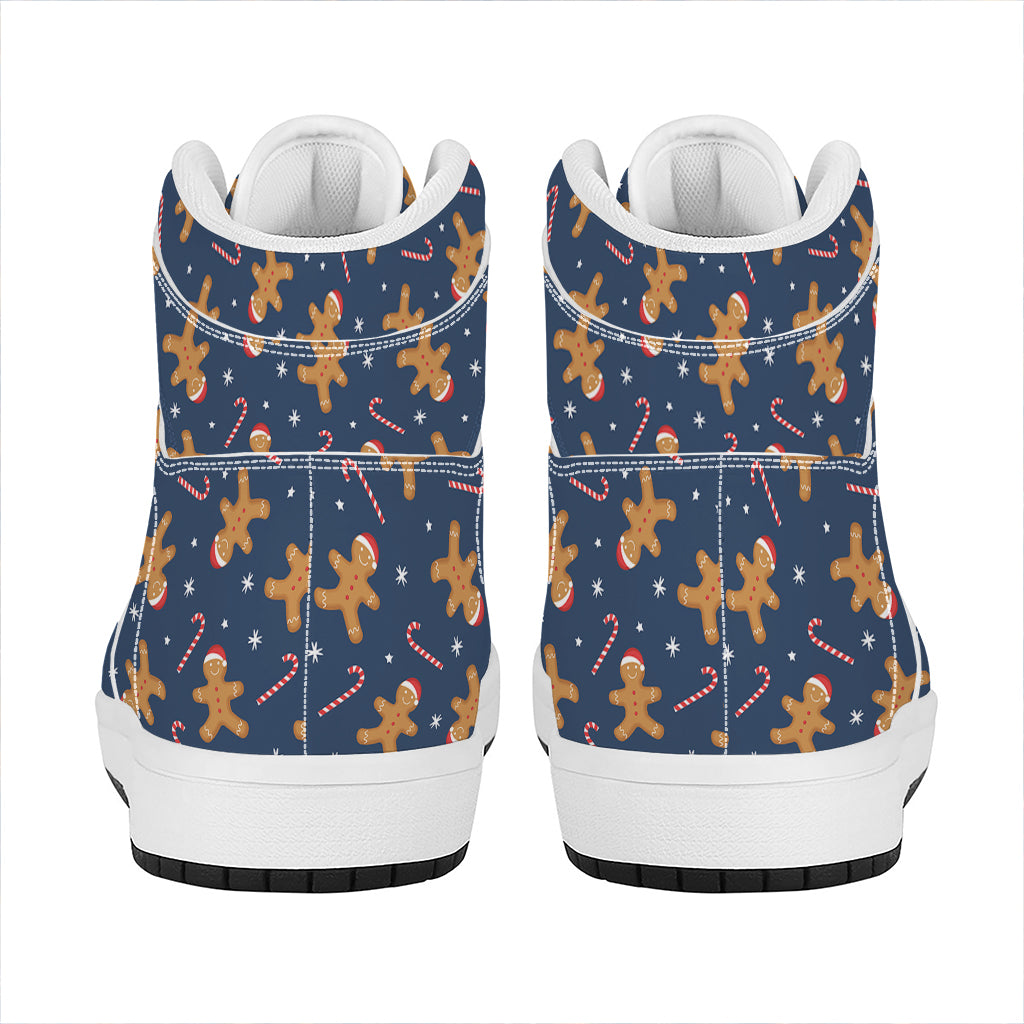 Xmas Gingerbread Man Pattern Print High Top Leather Sneakers