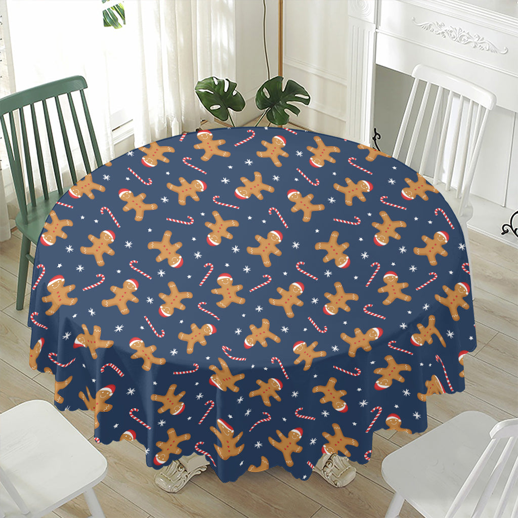 Xmas Gingerbread Man Pattern Print Waterproof Round Tablecloth