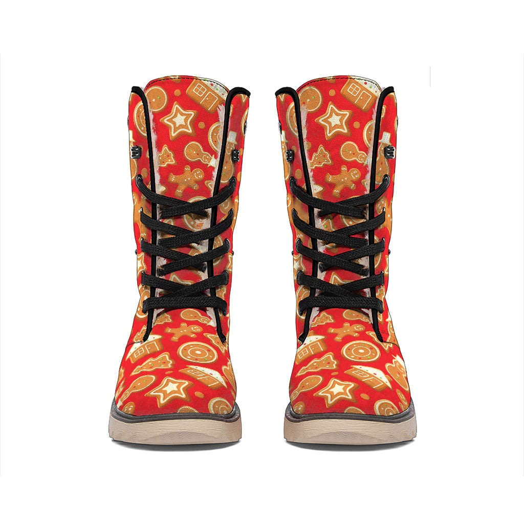Xmas Gingerbread Pattern Print Winter Boots