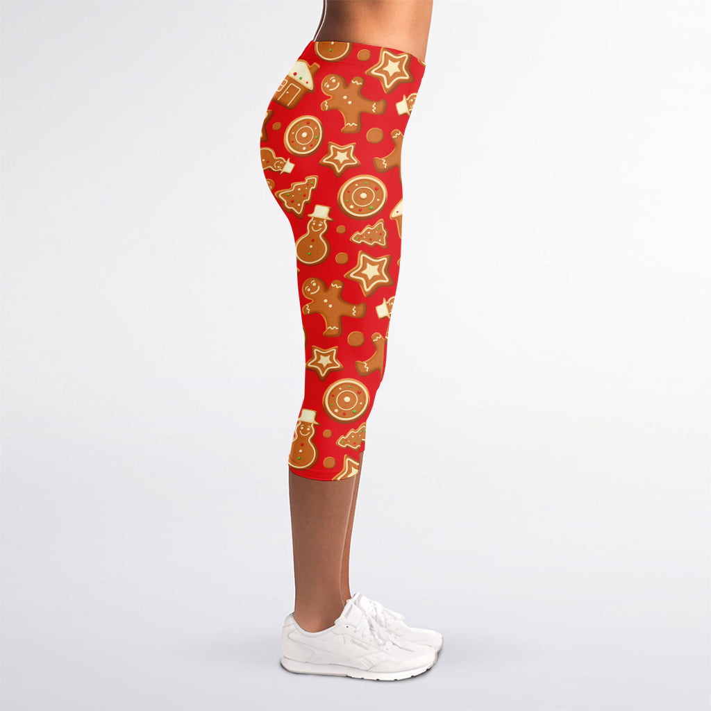 Xmas Gingerbread Pattern Print Women's Capri Leggings