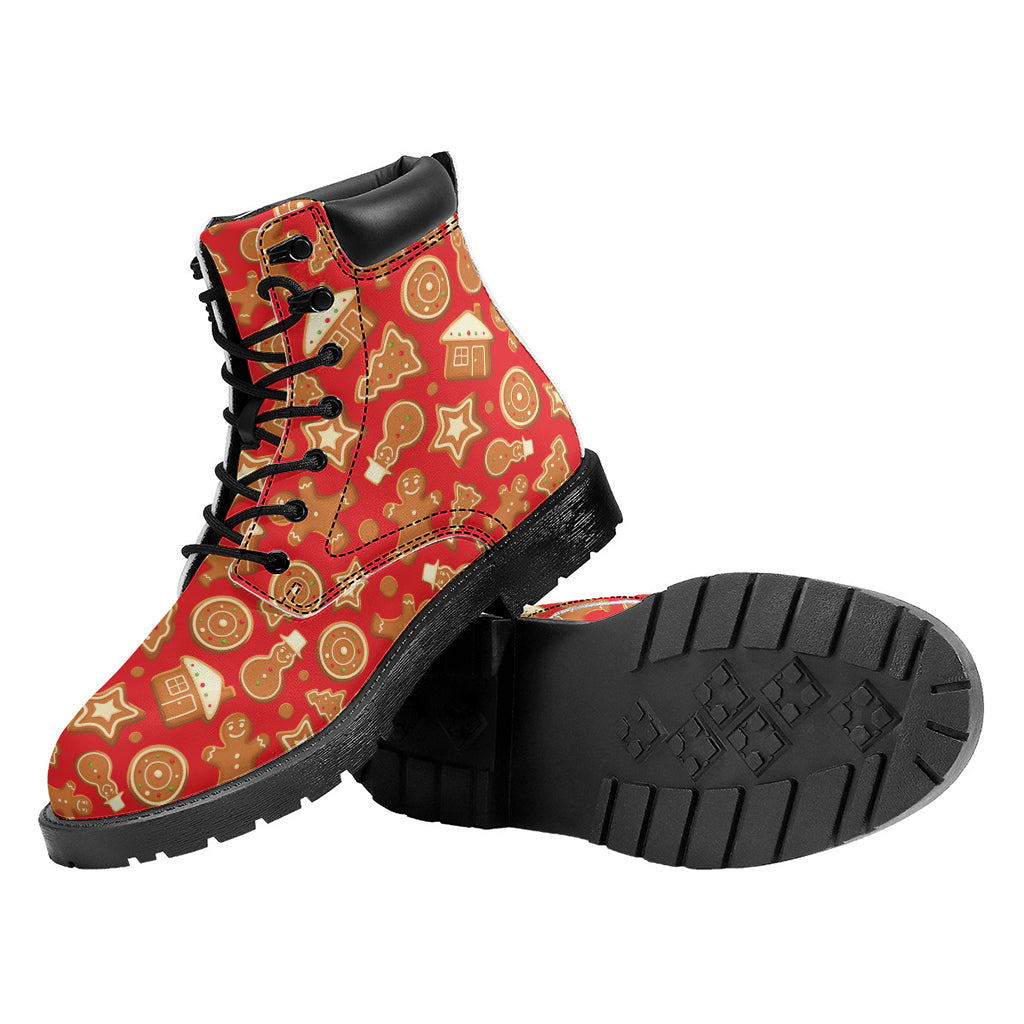Xmas Gingerbread Pattern Print Work Boots
