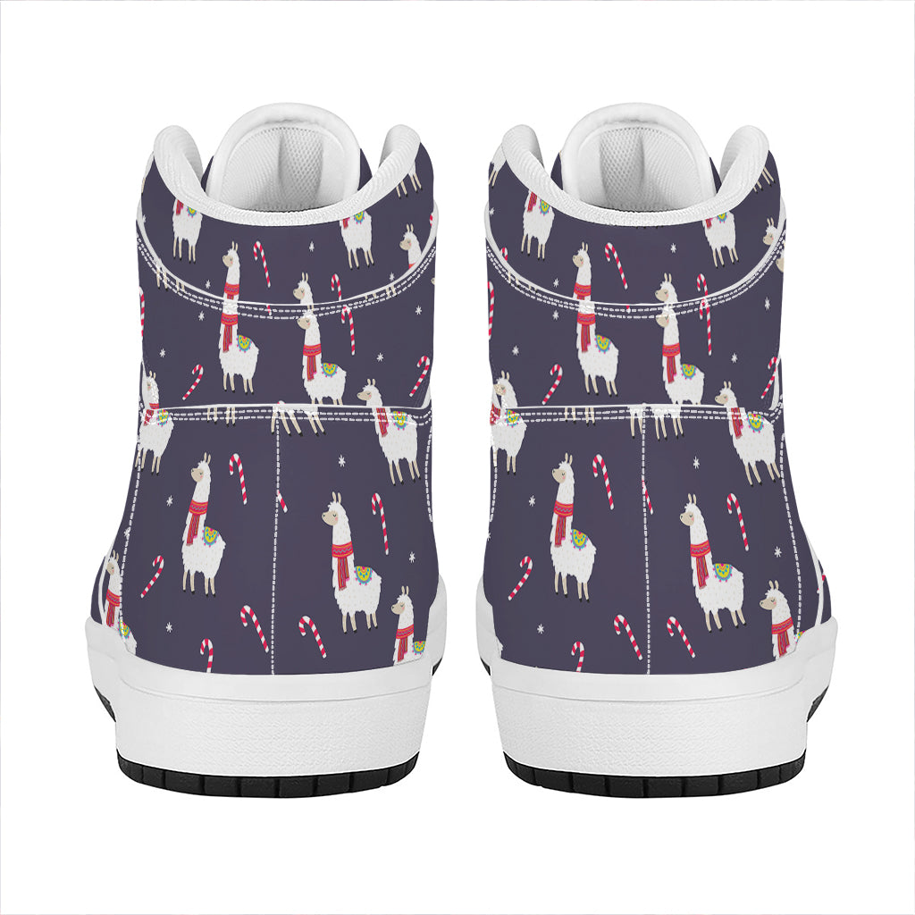 Xmas Llama Pattern Print High Top Leather Sneakers