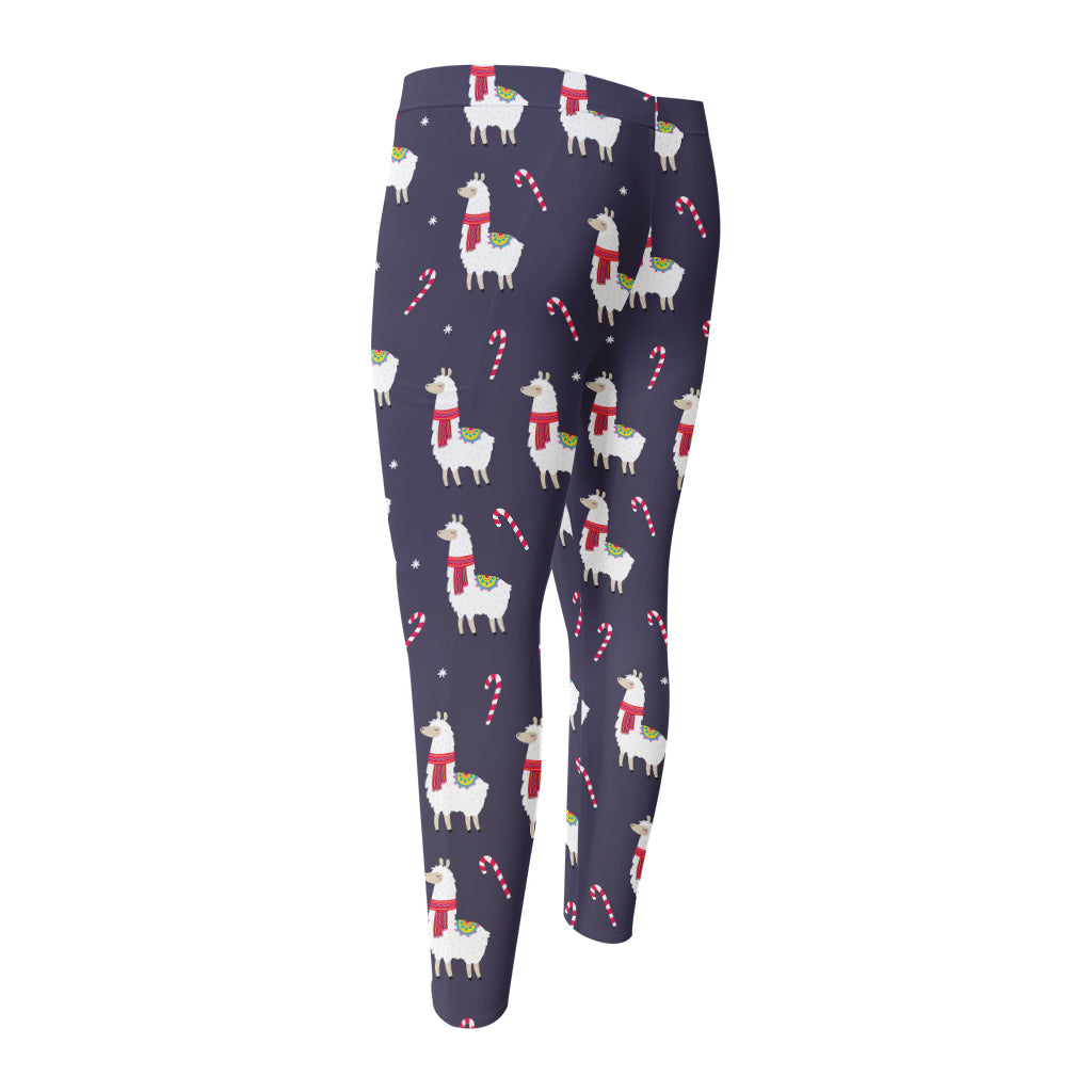 Xmas Llama Pattern Print Men's Compression Pants