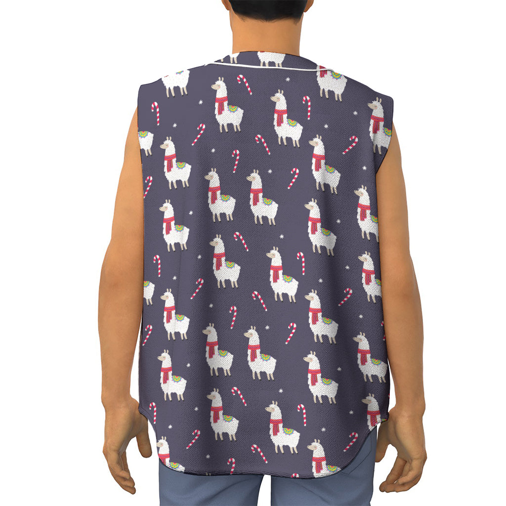 Xmas Llama Pattern Print Sleeveless Baseball Jersey