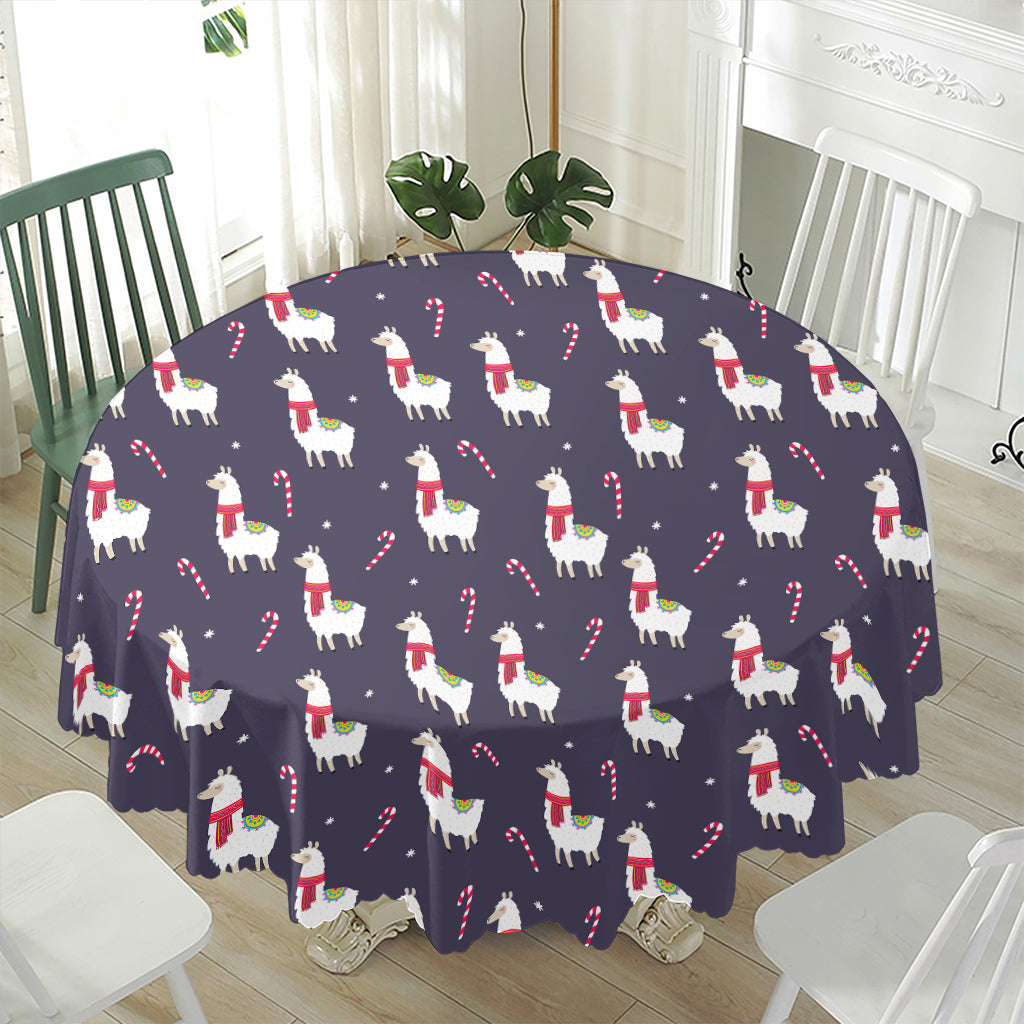 Xmas Llama Pattern Print Waterproof Round Tablecloth