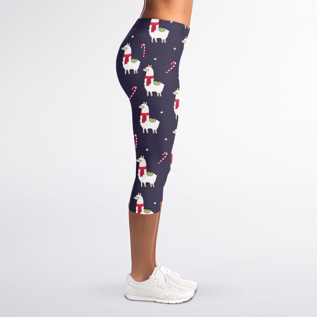 Xmas Llama Pattern Print Women's Capri Leggings