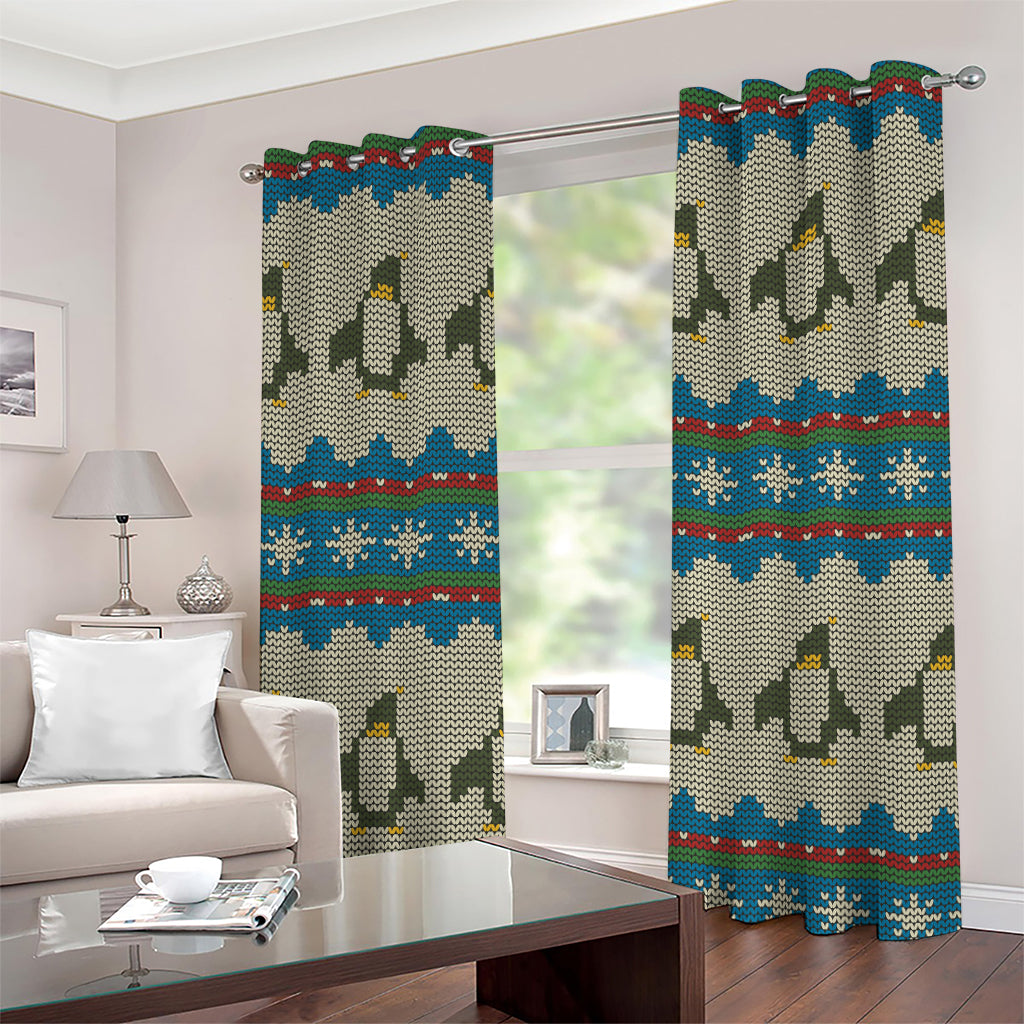 Xmas Penguin Pattern Print Grommet Curtains