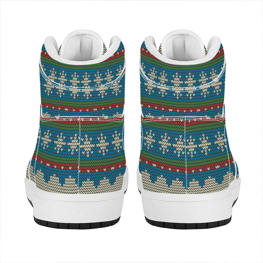 Xmas Penguin Pattern Print High Top Leather Sneakers