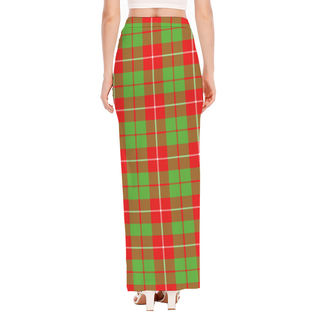 Xmas Plaid Pattern Print High Slit Maxi Skirt