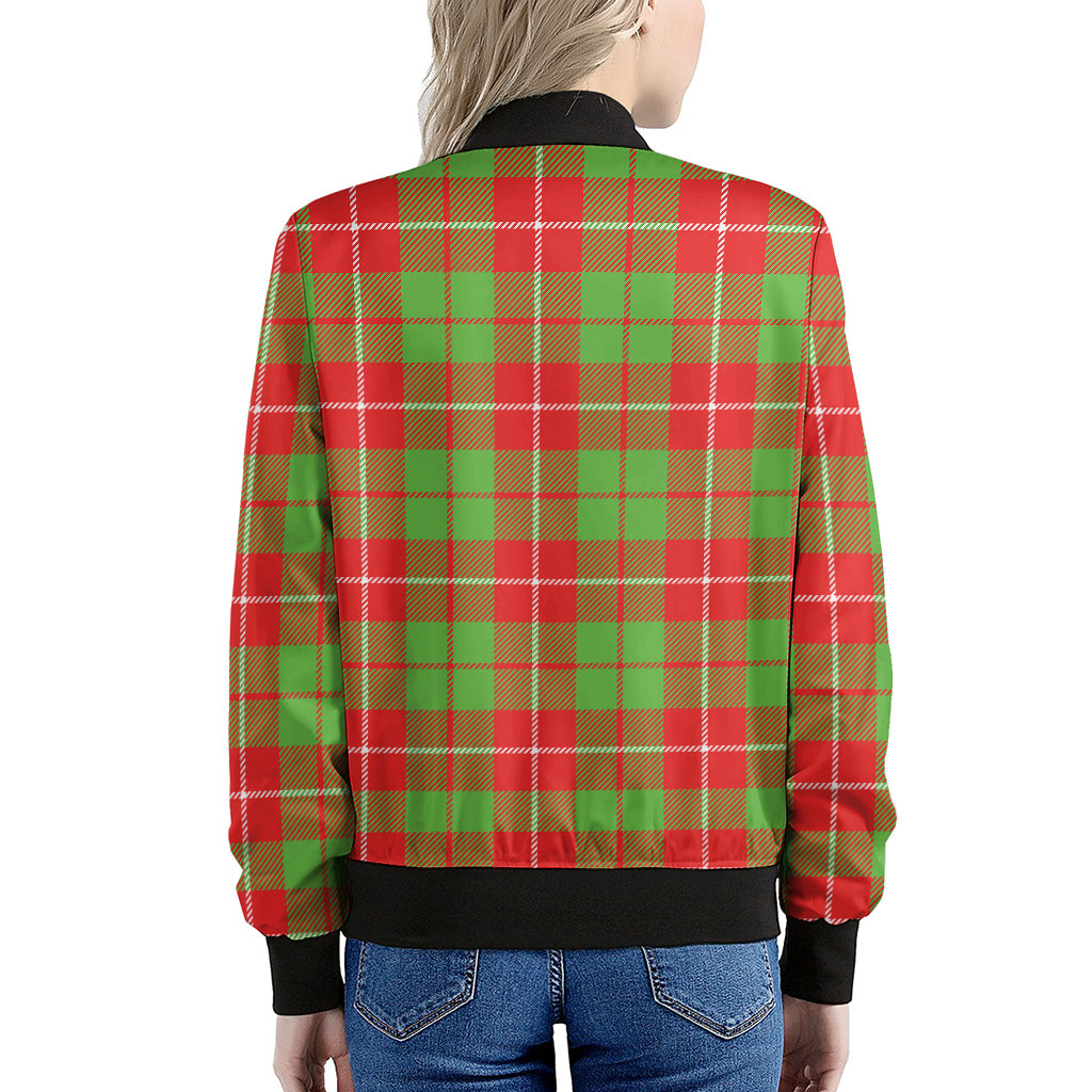 Xmas Plaid Pattern Print Women's Bomber Jacket