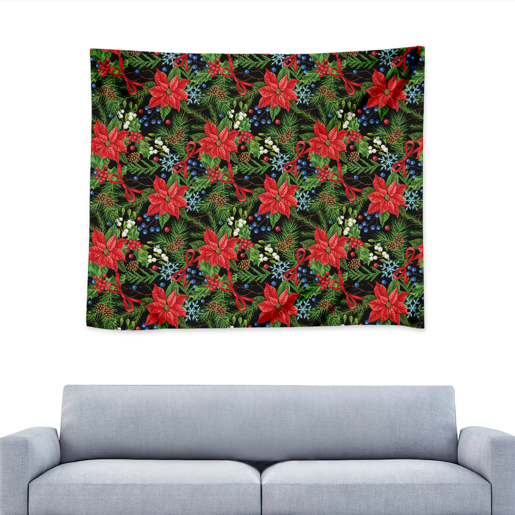 Xmas Poinsettia Pattern Print Tapestry
