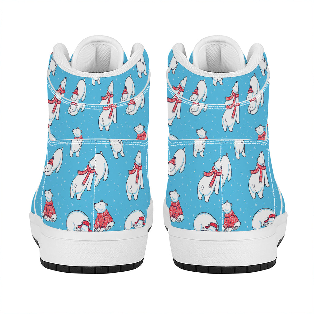 Xmas Polar Bear Pattern Print High Top Leather Sneakers