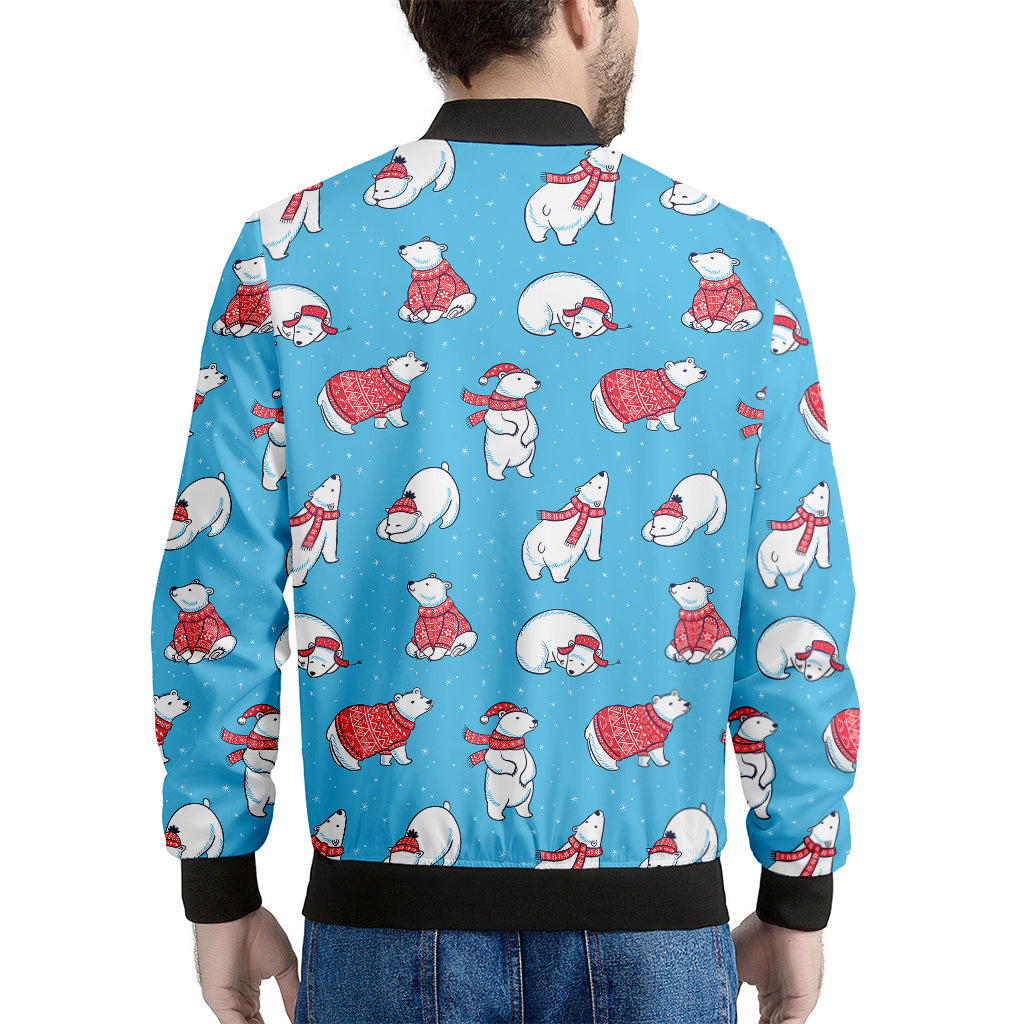 Xmas Polar Bear Pattern Print Men's Bomber Jacket