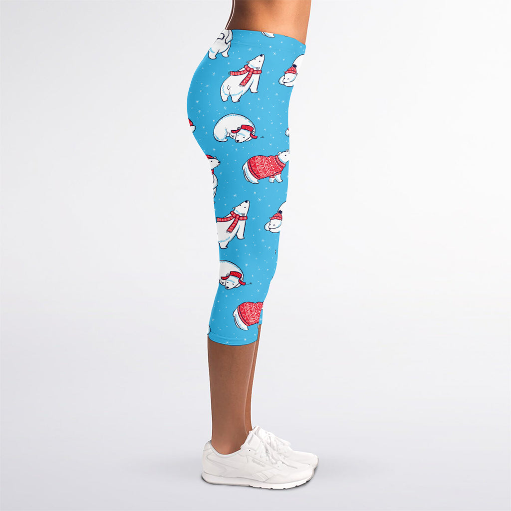 Xmas Polar Bear Pattern Print Women's Capri Leggings