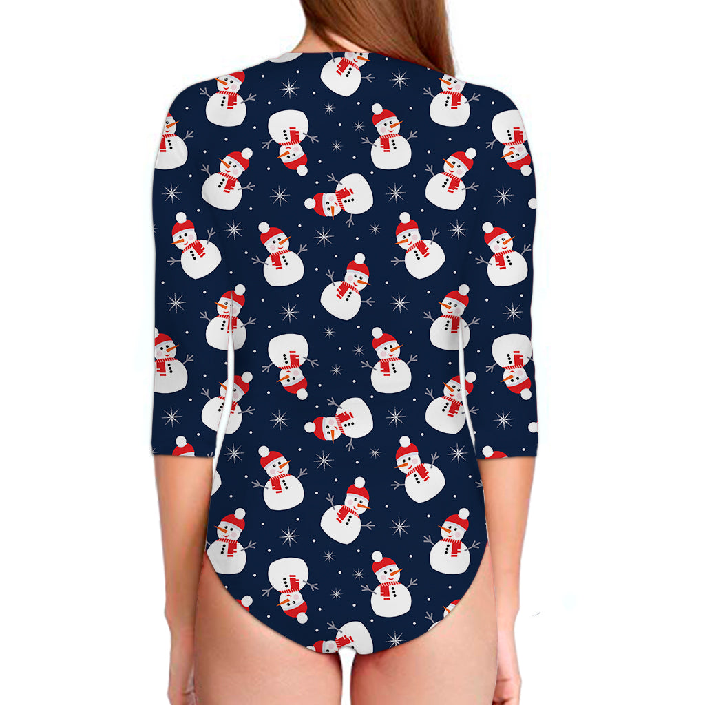 Xmas Snowman Pattern Print Long Sleeve Swimsuit