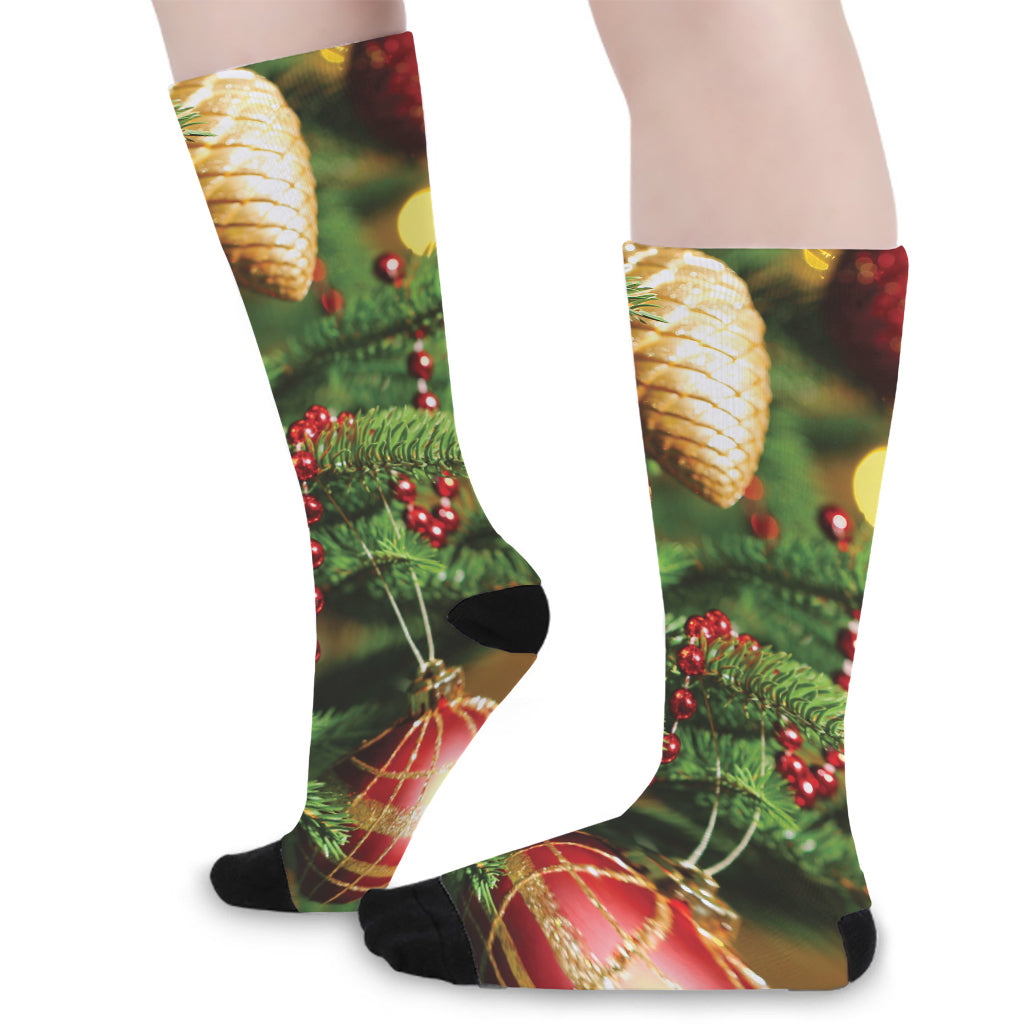 Xmas Tree Print Long Socks