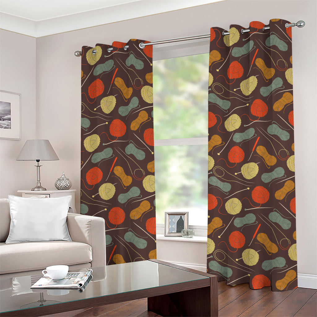Yarn And Needle Pattern Print Grommet Curtains