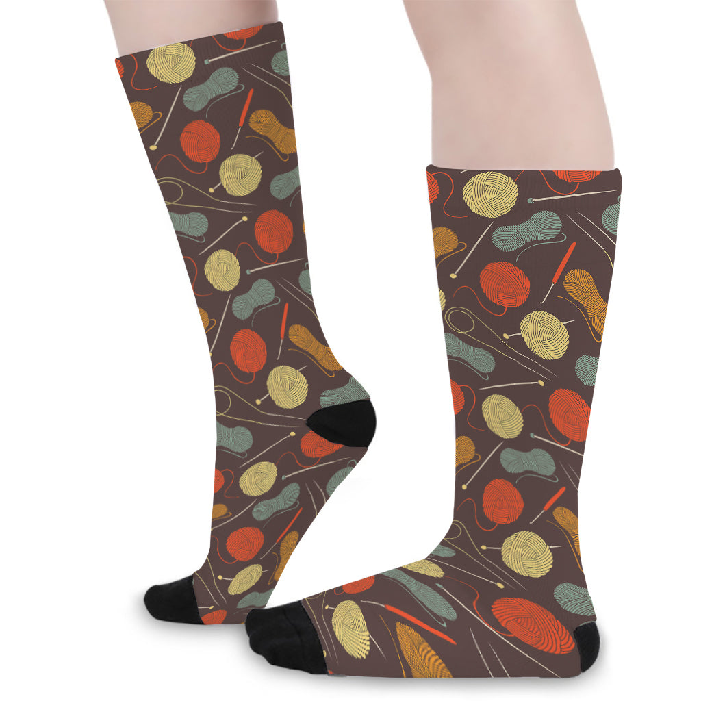 Yarn And Needle Pattern Print Long Socks