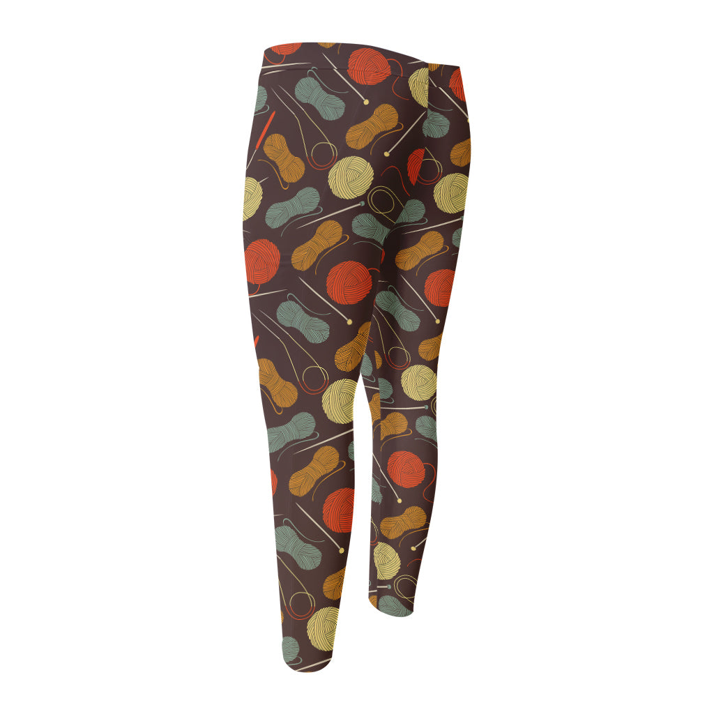 Yarn And Needle Pattern Print Men's Compression Pants