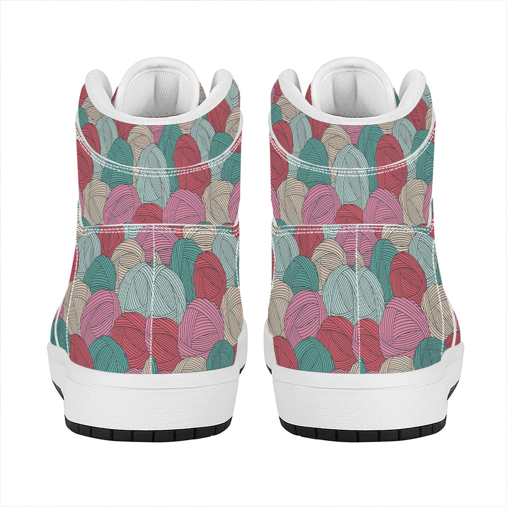 Yarn Balls Pattern Print High Top Leather Sneakers