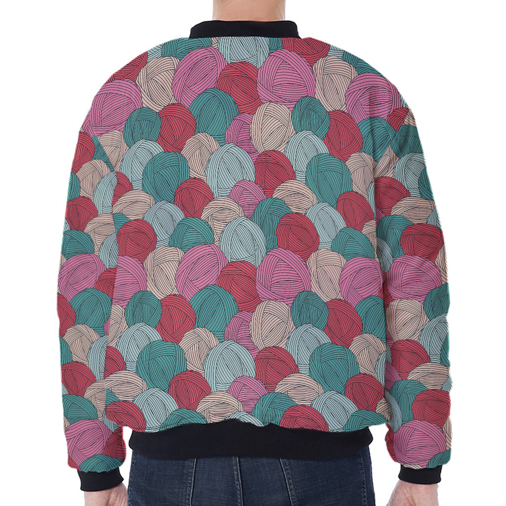 Yarn Balls Pattern Print Zip Sleeve Bomber Jacket