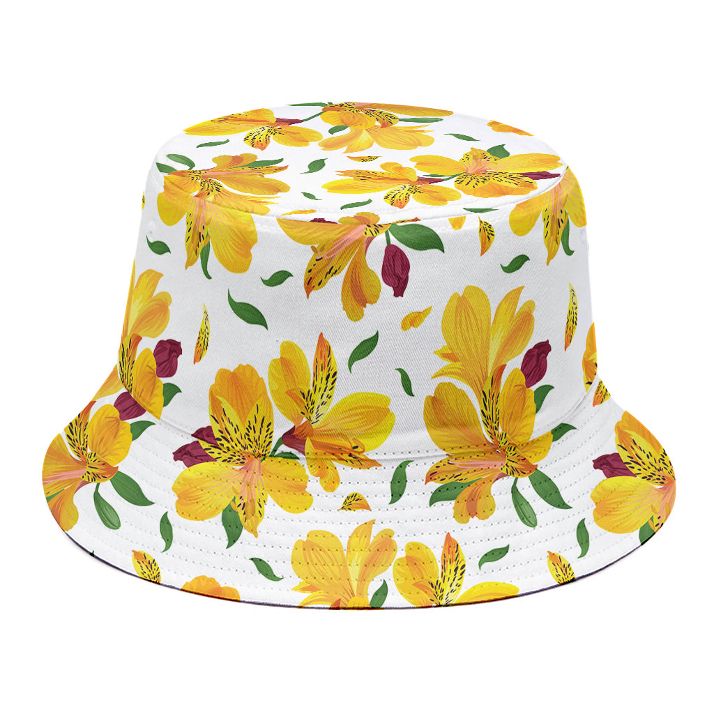 Yellow Alstroemeria Pattern Print Bucket Hat