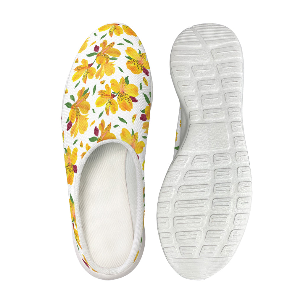 Yellow Alstroemeria Pattern Print Mesh Casual Shoes