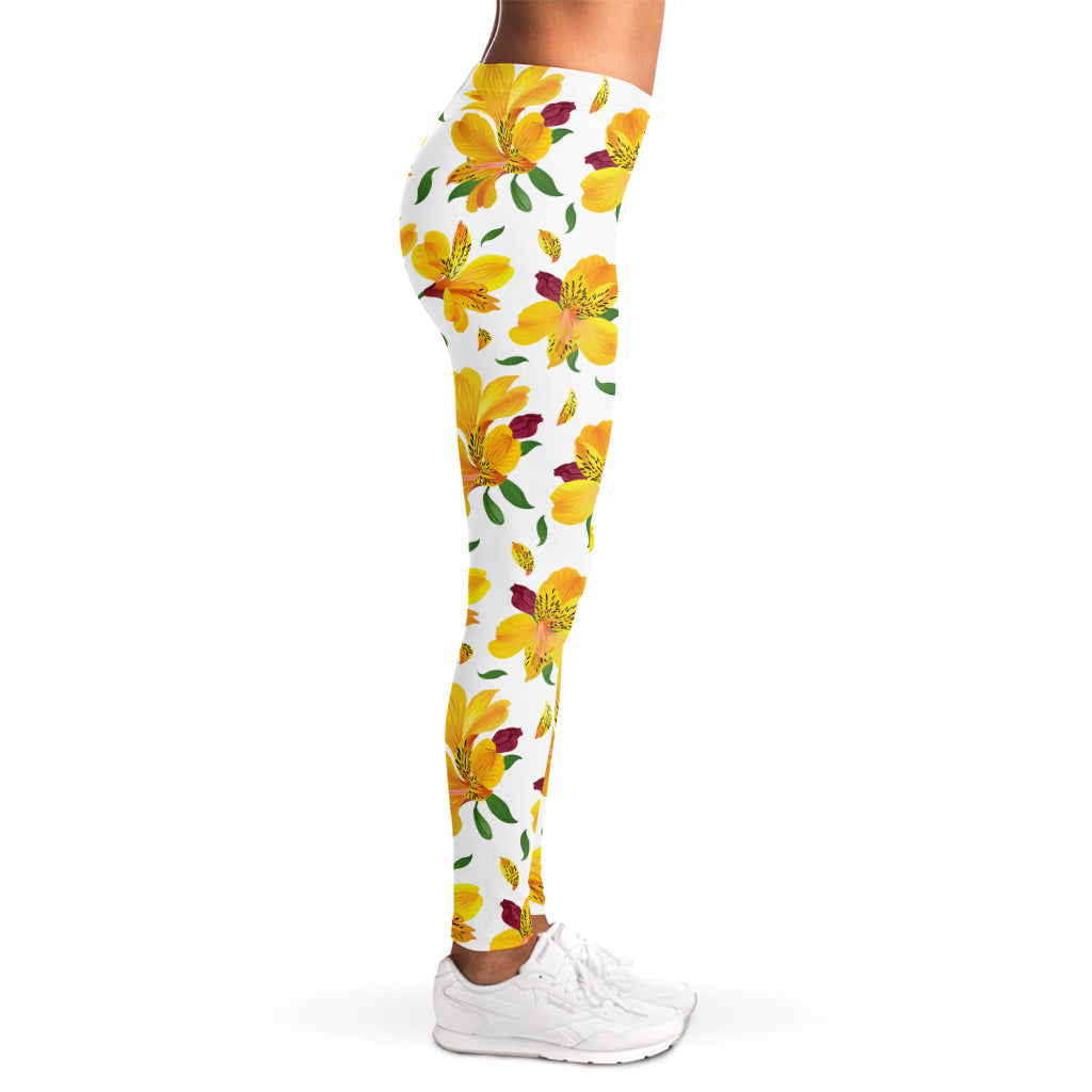 Yellow Alstroemeria Pattern Print Women's Leggings