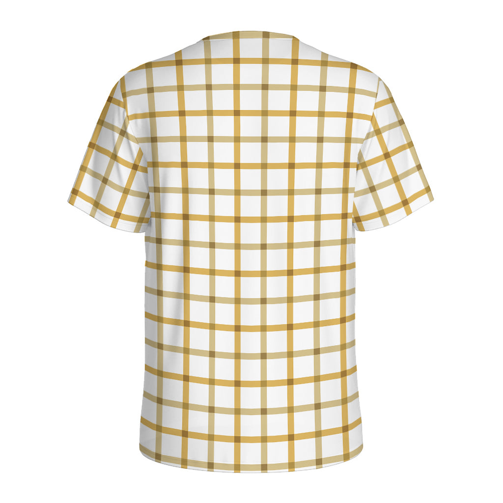 Yellow And Beige Tattersall Print Men's Sports T-Shirt