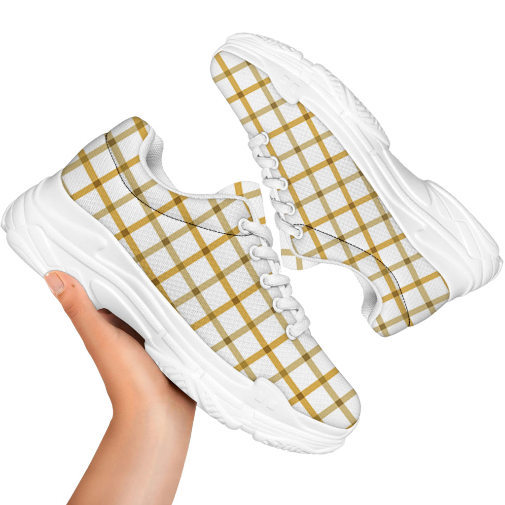 Yellow And Beige Tattersall Print White Chunky Shoes