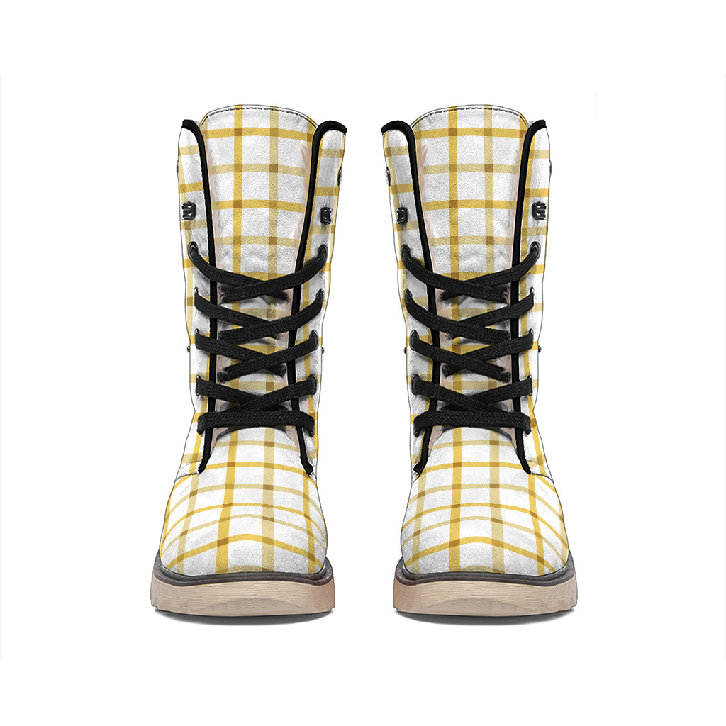 Yellow And Beige Tattersall Print Winter Boots