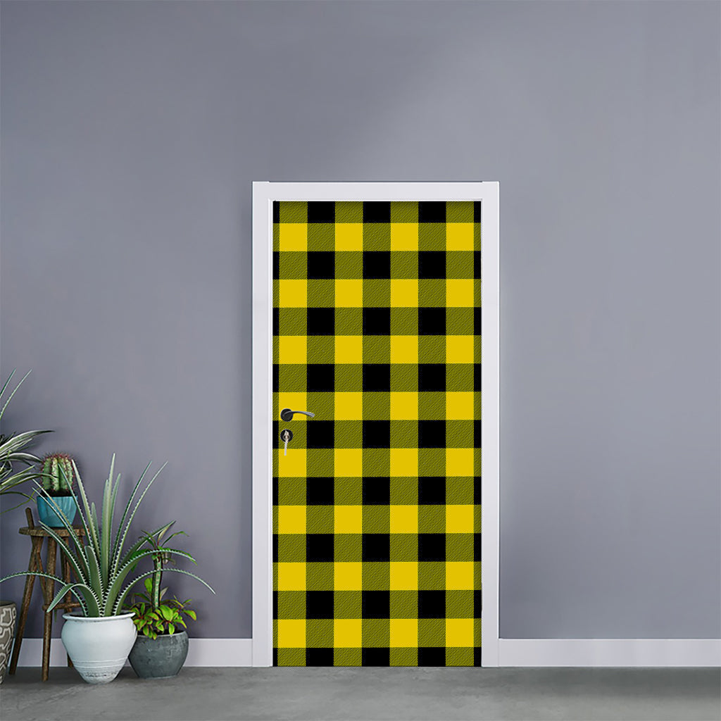 Yellow And Black Buffalo Check Print Door Sticker
