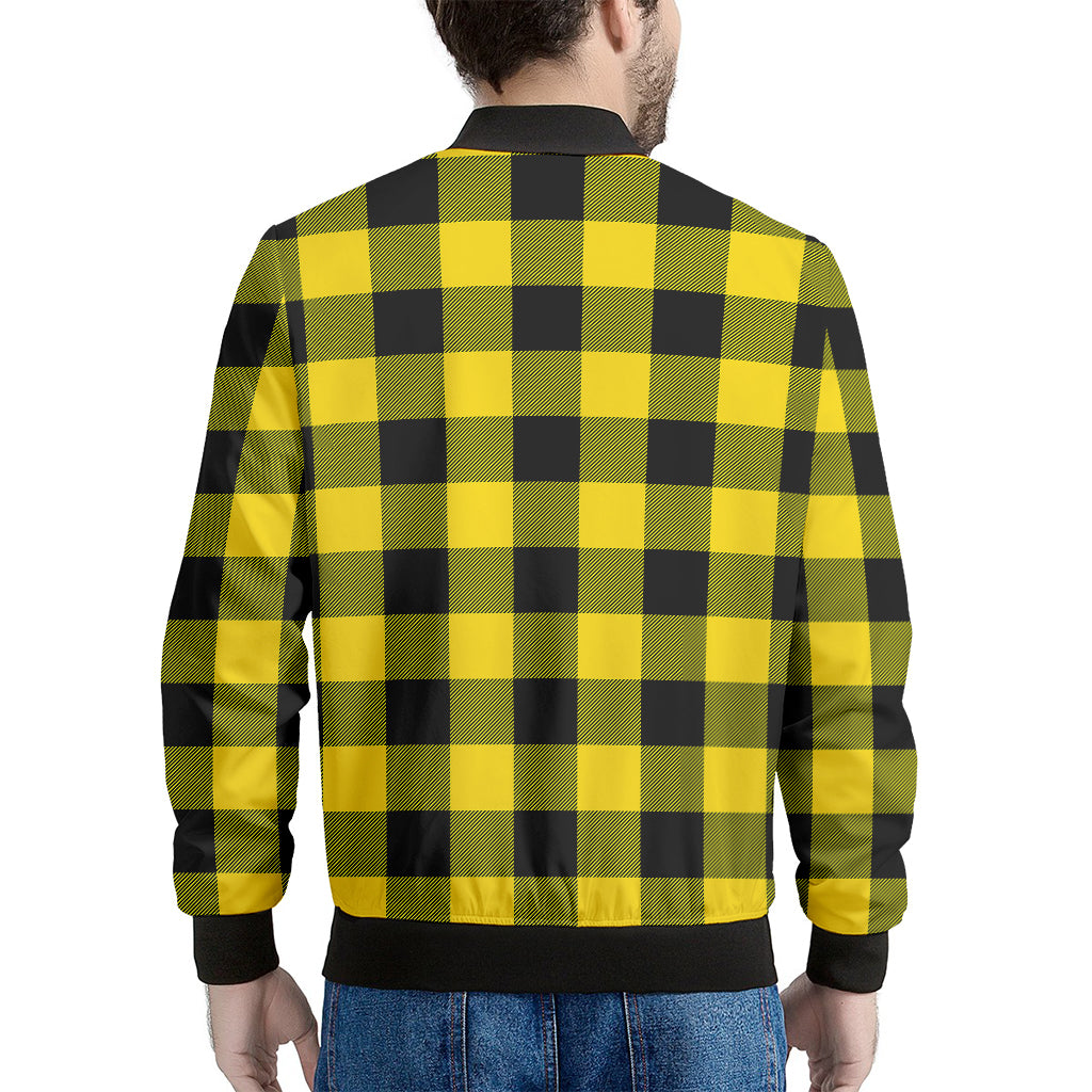 Yellow And Black Buffalo Check Print Men's Bomber Jacket