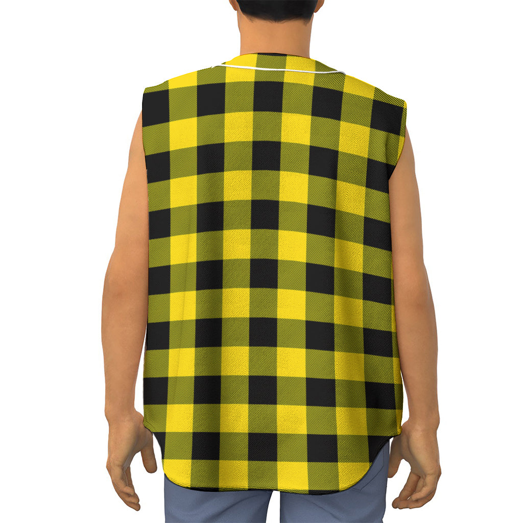 Yellow And Black Buffalo Check Print Sleeveless Baseball Jersey