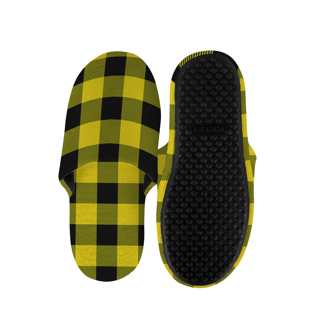 Yellow And Black Buffalo Check Print Slippers