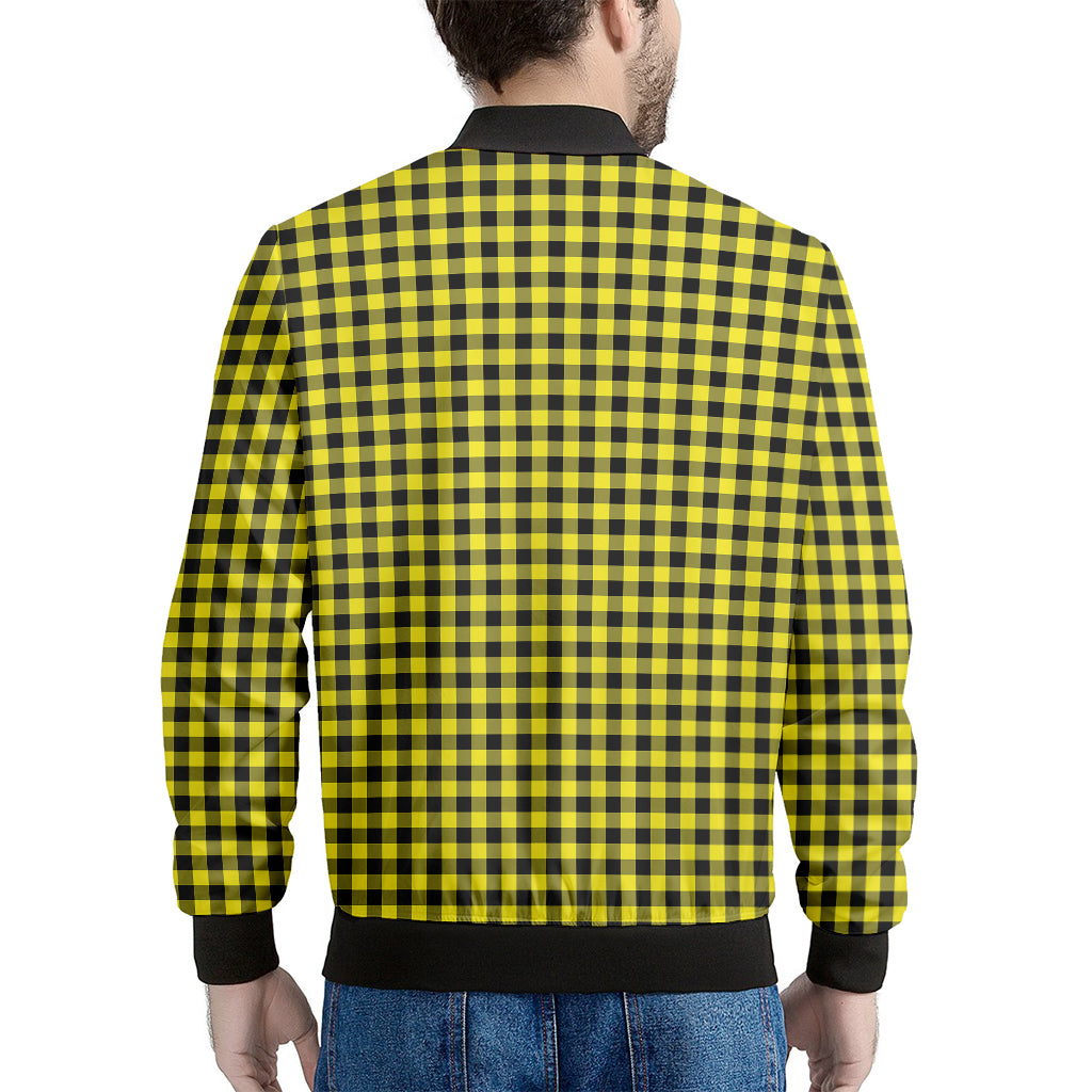 Yellow And Black Check Pattern Print Men's Bomber Jacket