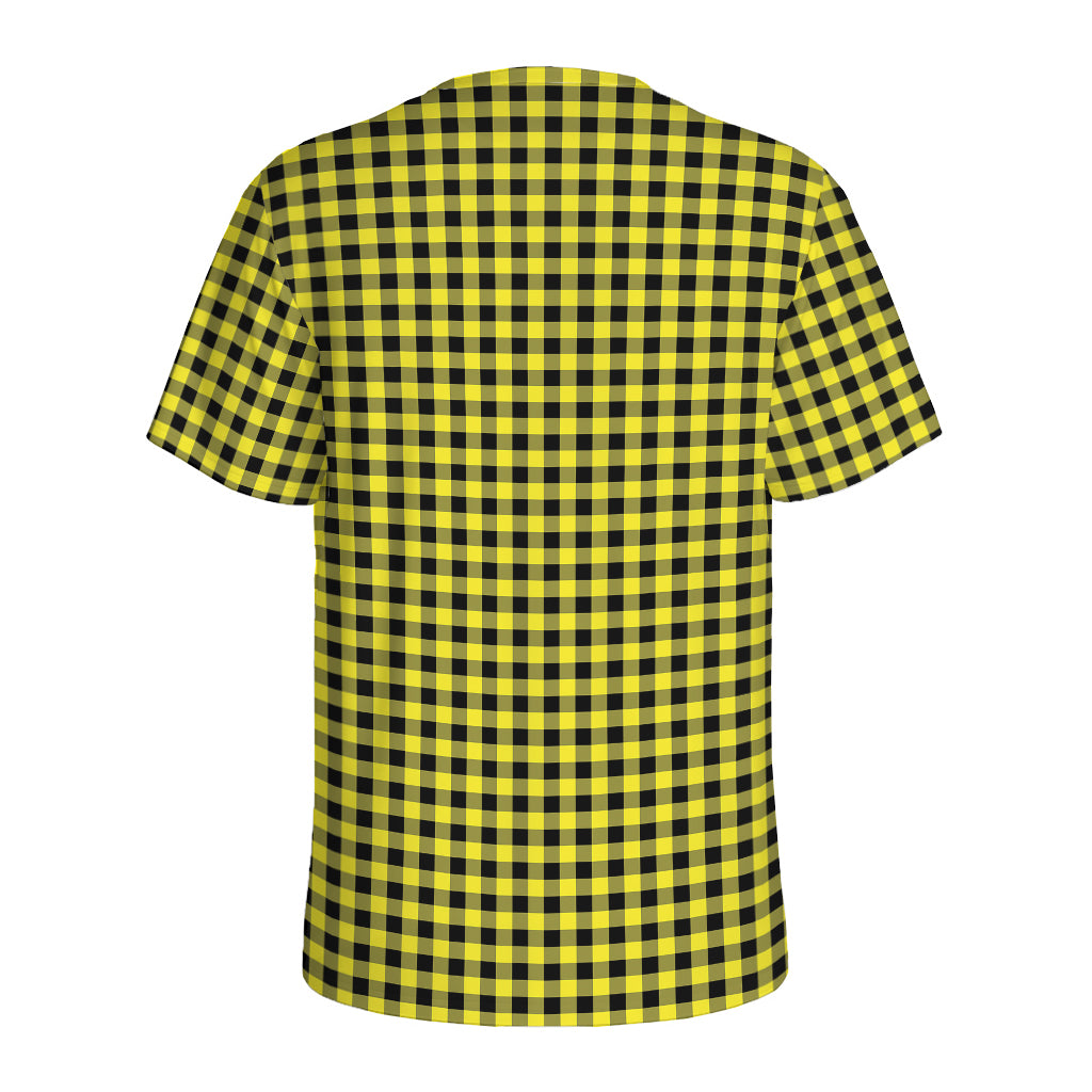 Yellow And Black Check Pattern Print Men's Sports T-Shirt