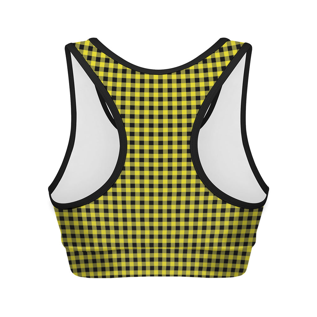 Yellow And Black Check Pattern Print Women's Sports Bra