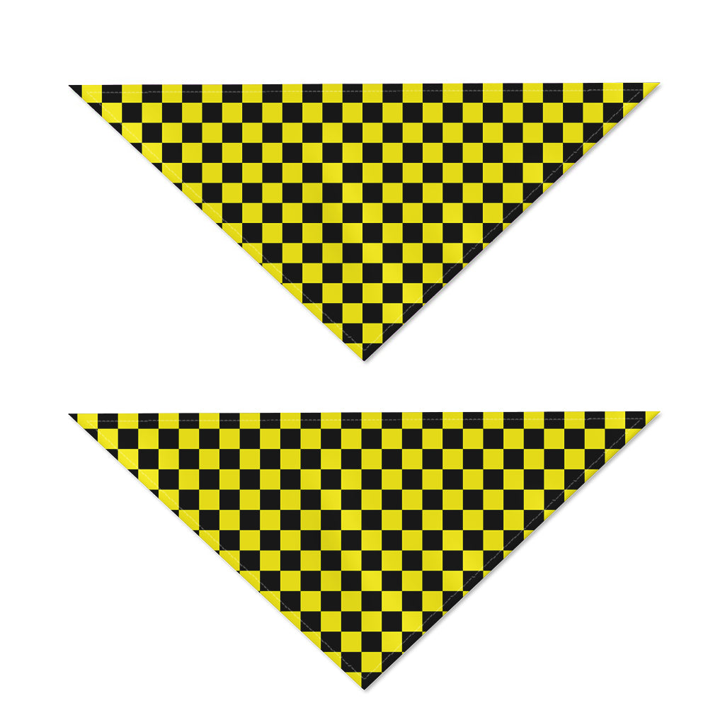 Yellow And Black Checkered Pattern Print Dog Bandana