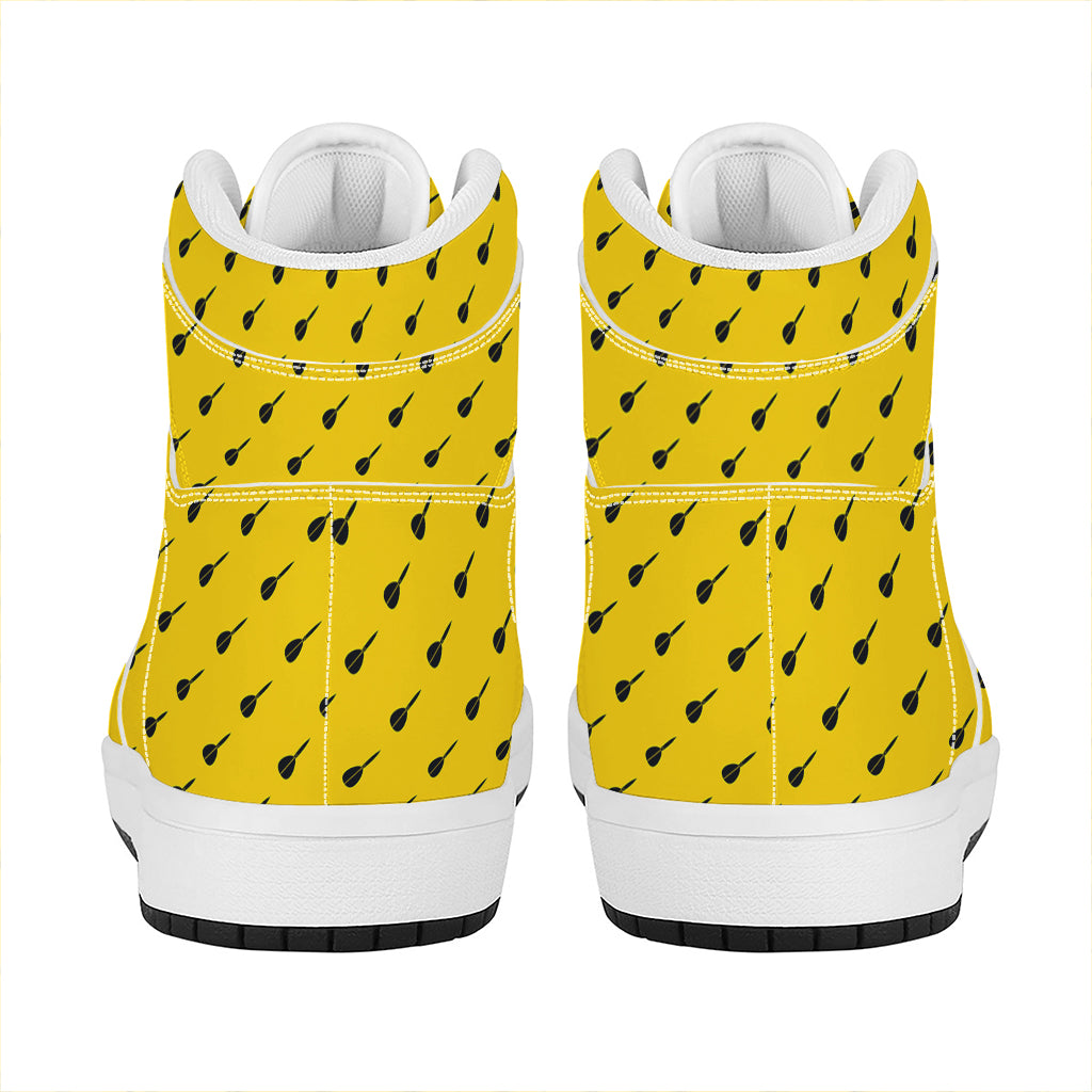 Yellow And Black Dart Pattern Print High Top Leather Sneakers