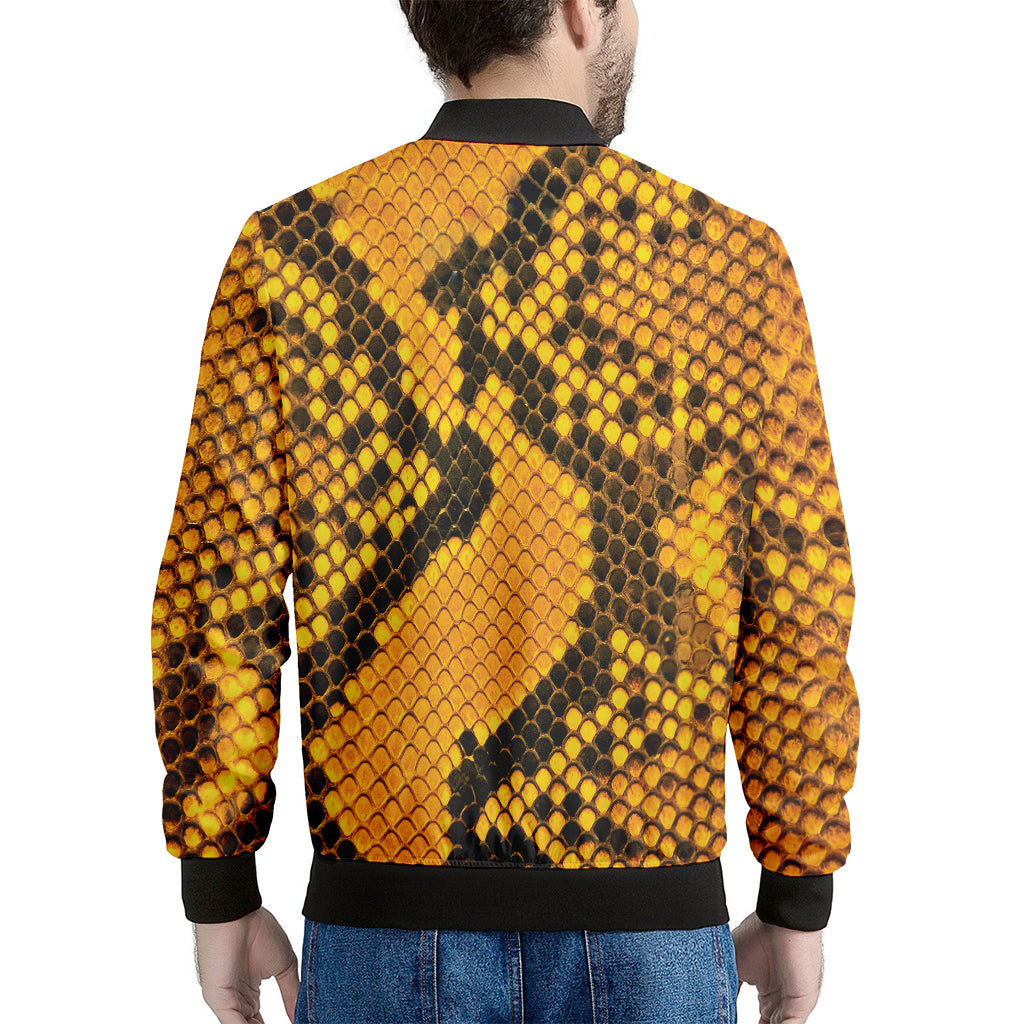 Yellow And Black Snakeskin Print Men's Bomber Jacket