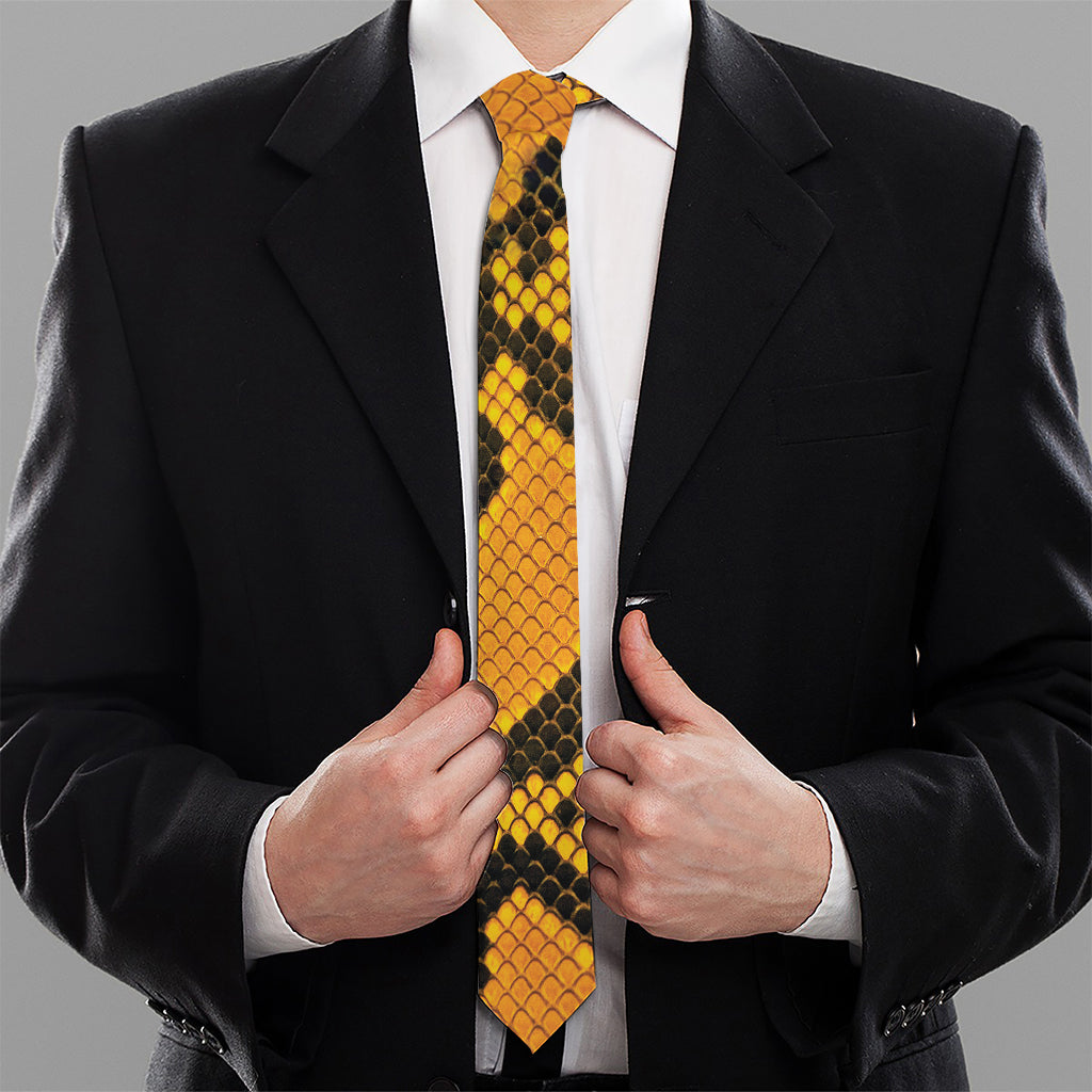 Yellow And Black Snakeskin Print Necktie