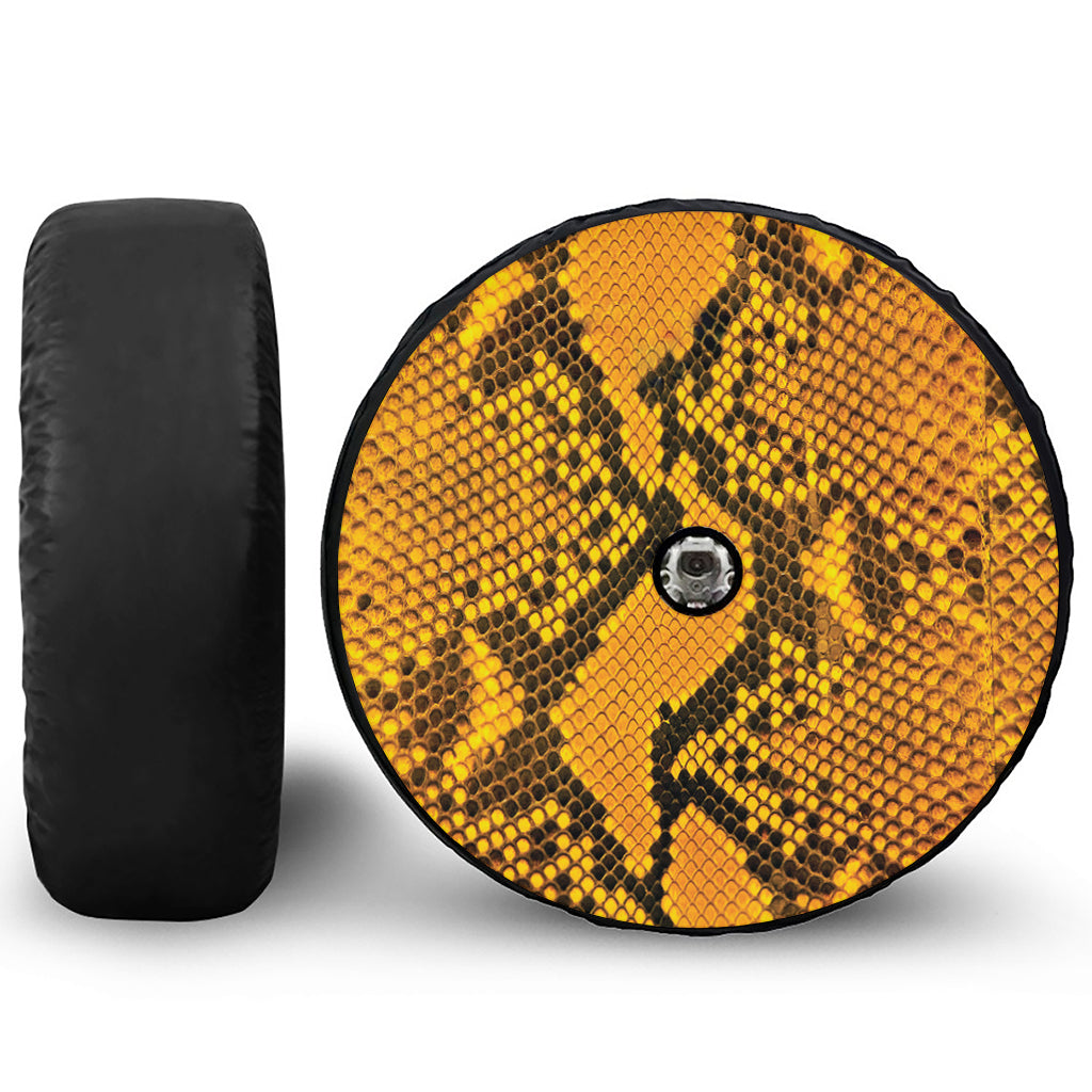 Yellow And Black Snakeskin Print Tire Cover With Camera Hole