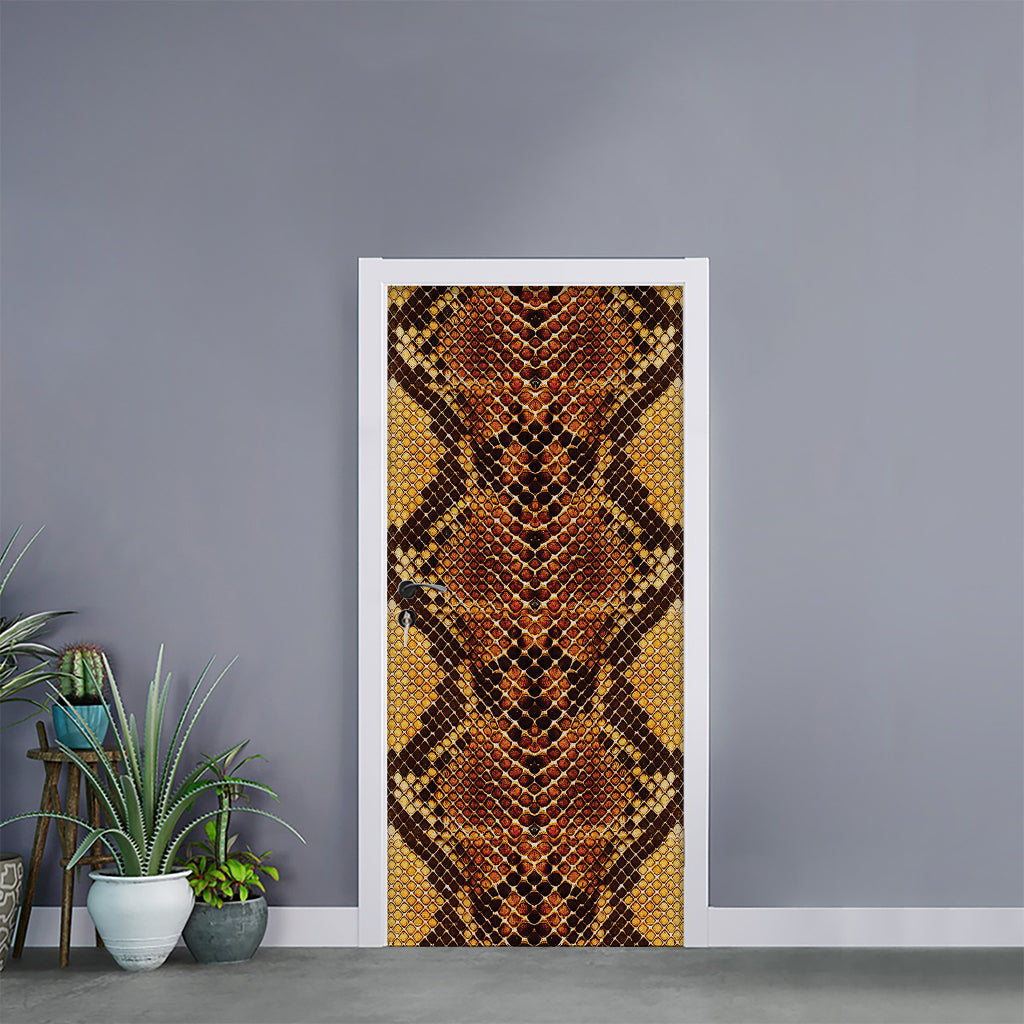 Yellow And Brown Snakeskin Print Door Sticker