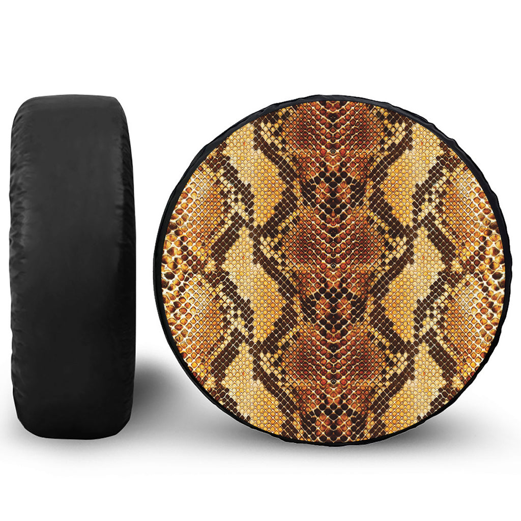 Yellow And Brown Snakeskin Print Leather Spare Tire Cover