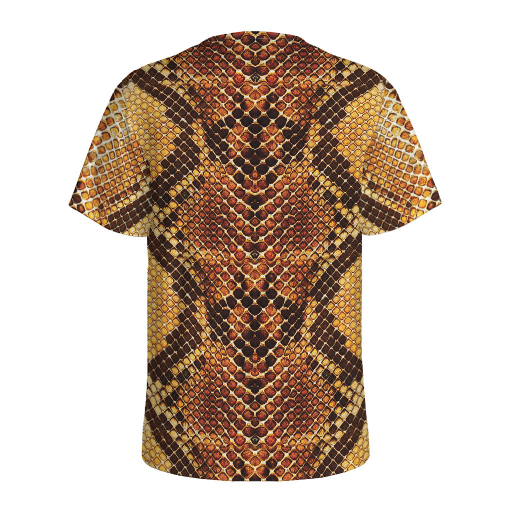Yellow And Brown Snakeskin Print Men's Sports T-Shirt
