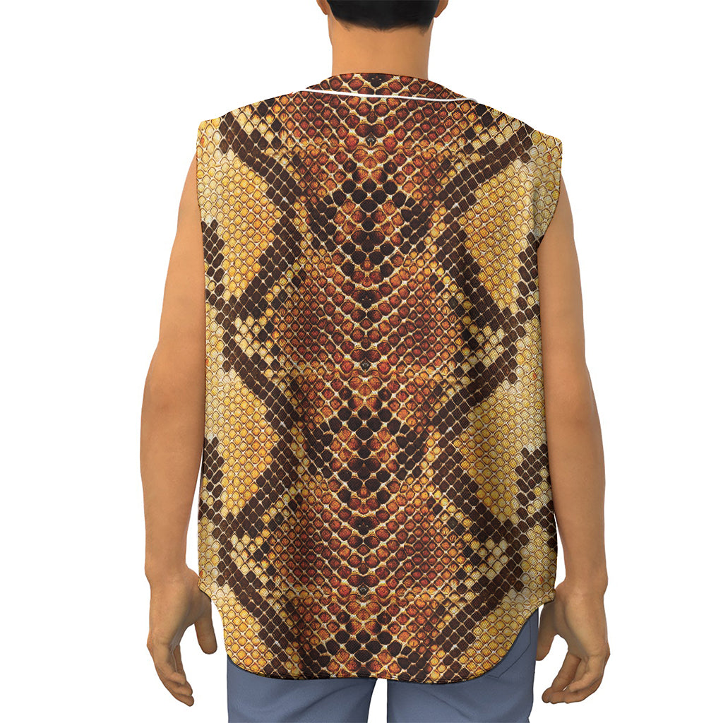 Yellow And Brown Snakeskin Print Sleeveless Baseball Jersey
