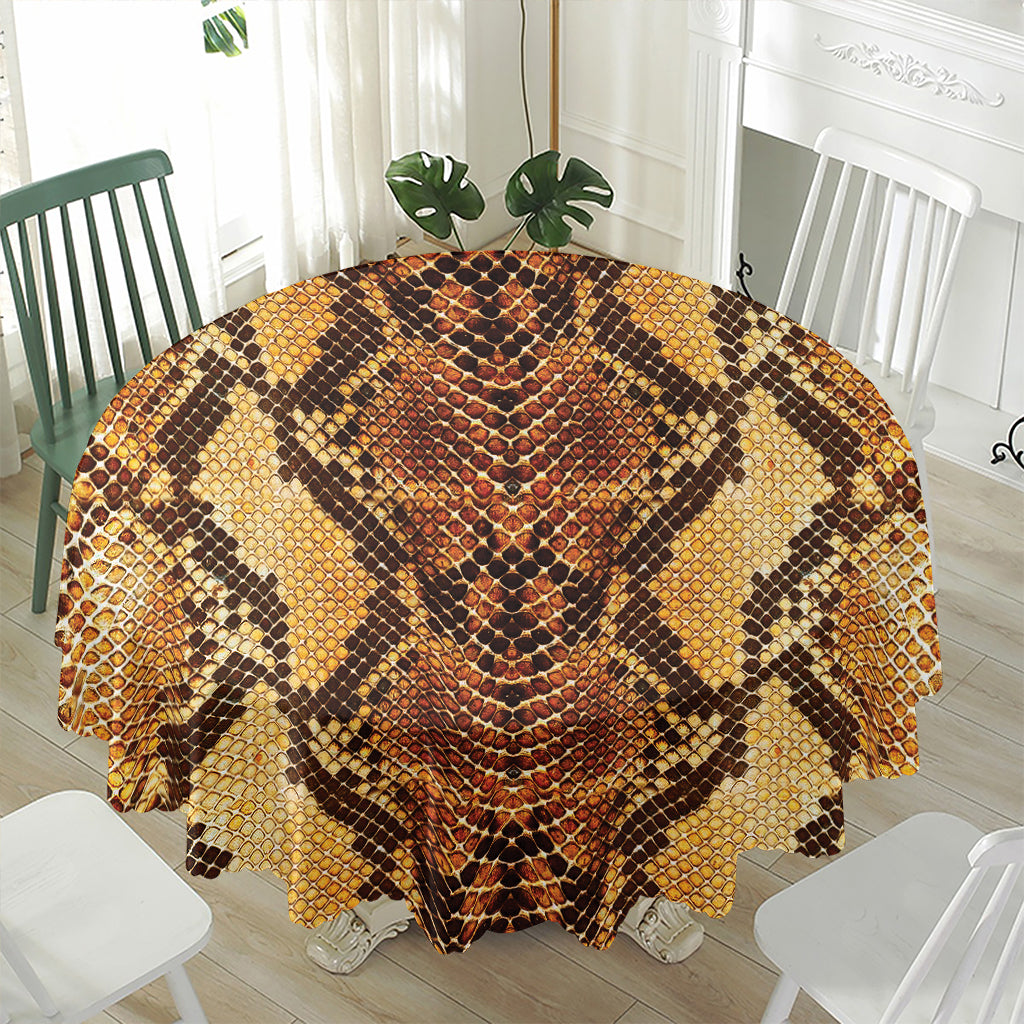 Yellow And Brown Snakeskin Print Waterproof Round Tablecloth